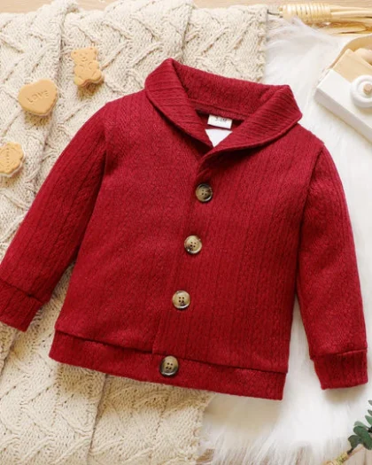 Baby Solid Lapel Button Down Long Sleeve Outwear