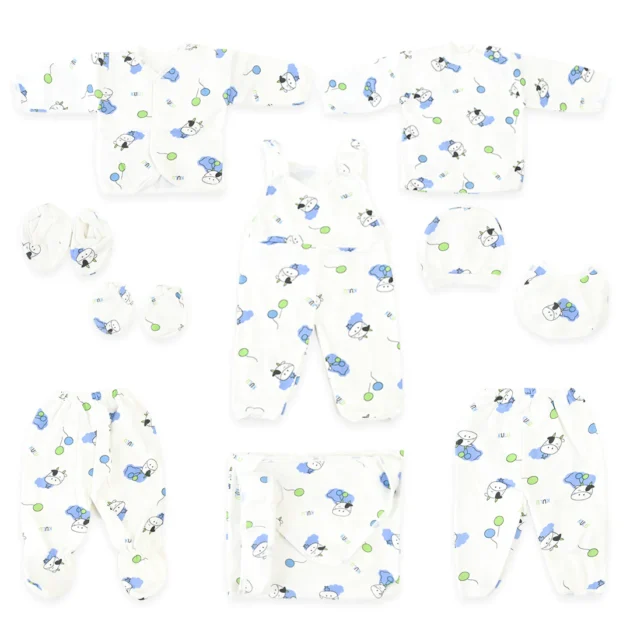 Cow 11 Piece New Born Suit Set With Fleece booty
