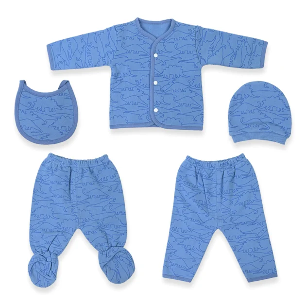 Dino 5 Piece 100% Organic Cotton Winter Starter Set Blue