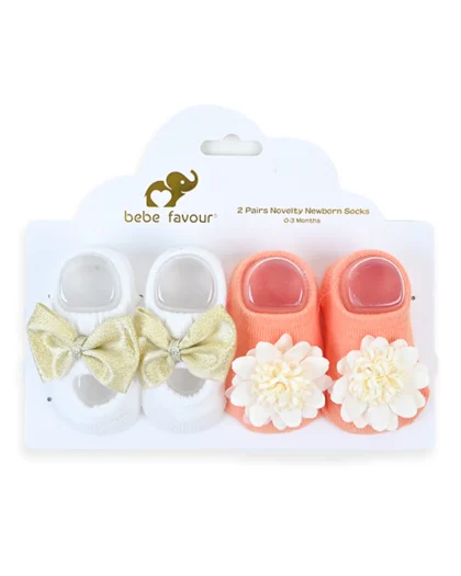 Orange White Bebe 2 Piece Socks Set