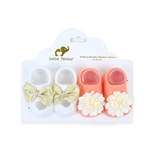 Orange White Bebe 2 Piece Socks Set