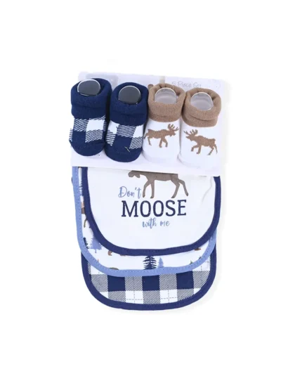 Moose 5 Piece Bib Set With Booties