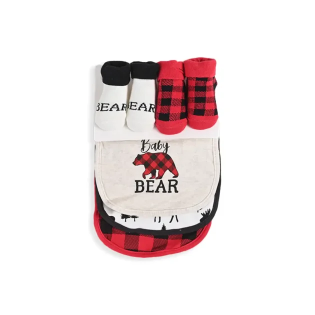 Red Baby Bear 5 Piece Bib Set With Booties